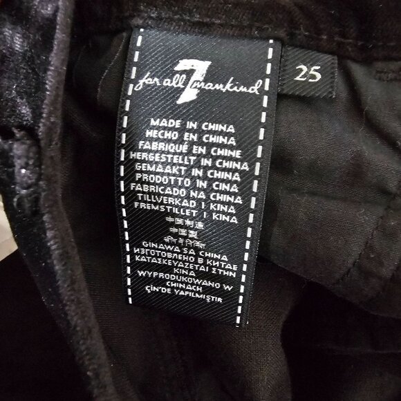 7 For All Mankind High-Waist Skinny Velvet Pants Button Fly Black Women Size 25 - Picture 8 of 16